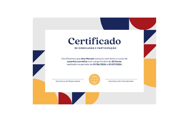 Certificado de conclusão e aprendizado do curso
